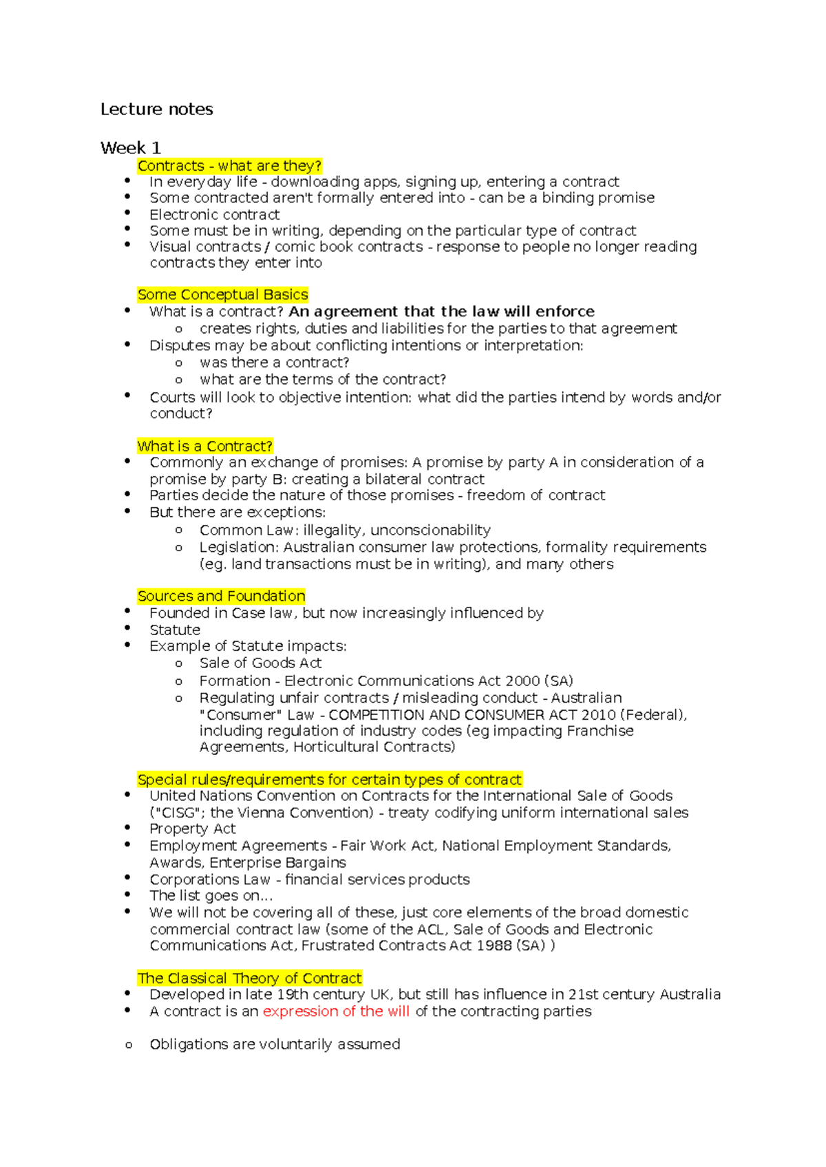 Lecture Notes Week 1: Understanding Contracts and Their Basics - Studocu