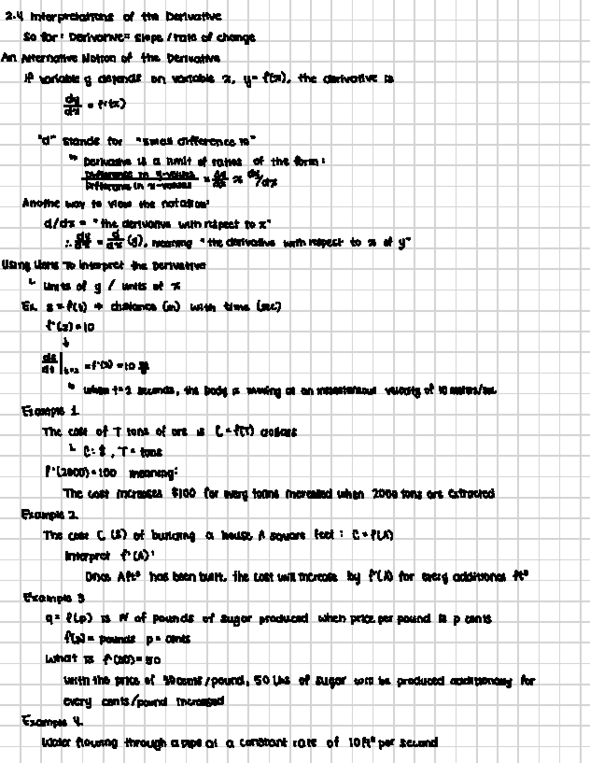 2 - Math textbook notes - 2. 4 Interpretations of the Derivative So far ...