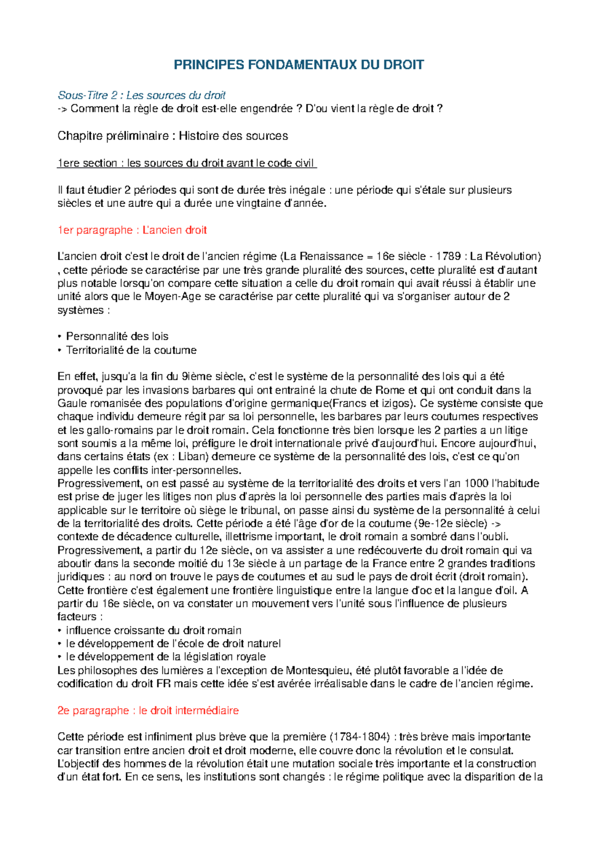 PFD - PRINCIPES FONDAMENTAUX DU DROIT Sous-Titre 2 : Les sources du ...