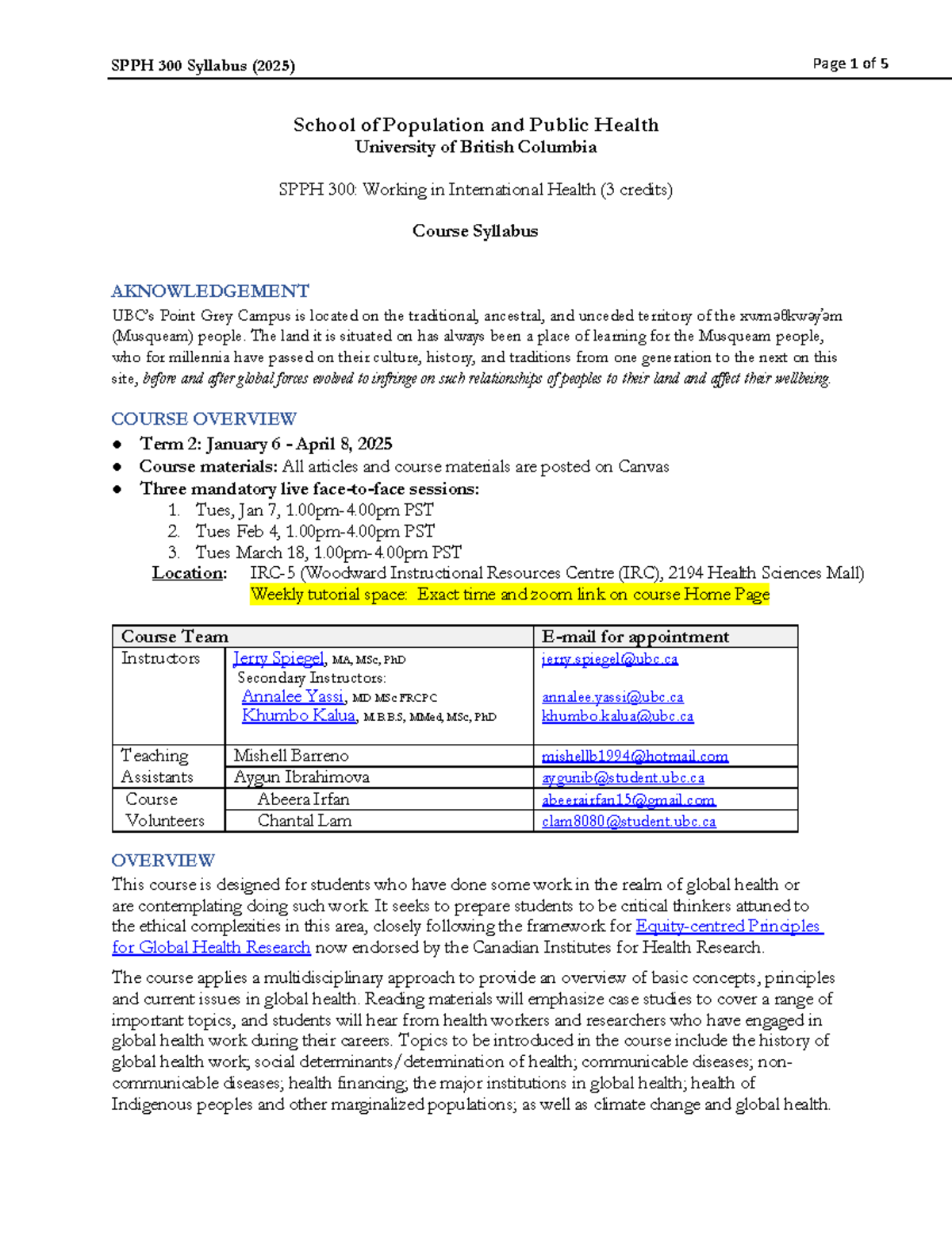 SPPH 300 Syllabus (2025): Working in International Health Overview ...