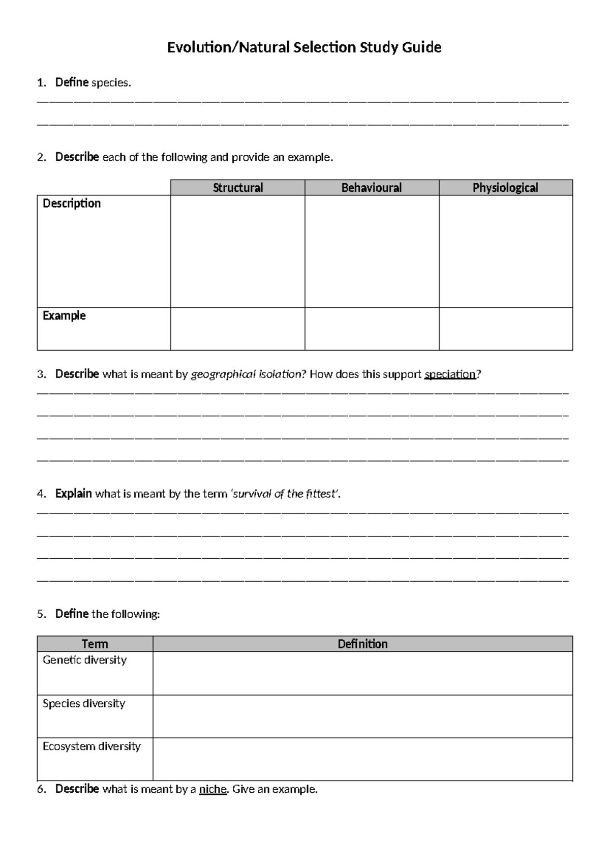 Natural Selection & Evolution Study Guide (BIO 101) - Studocu