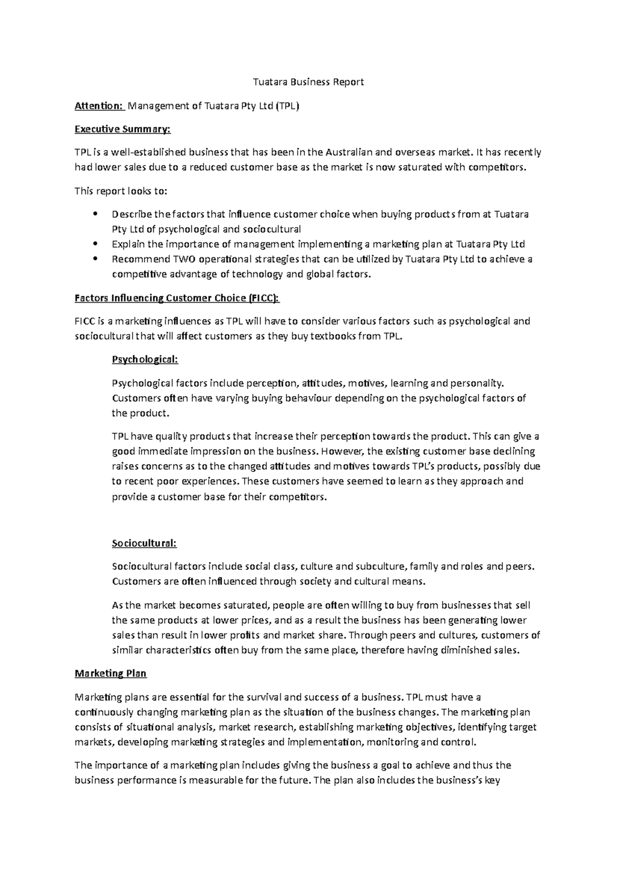 Marketing and Operations Report - Tuatara Pty Ltd Analysis - Studocu