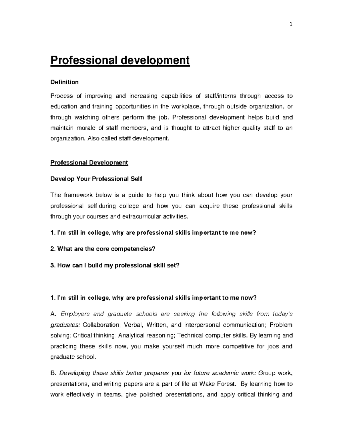 Professional Development Notes: Enhancing Skills for OMT 101 - Studocu
