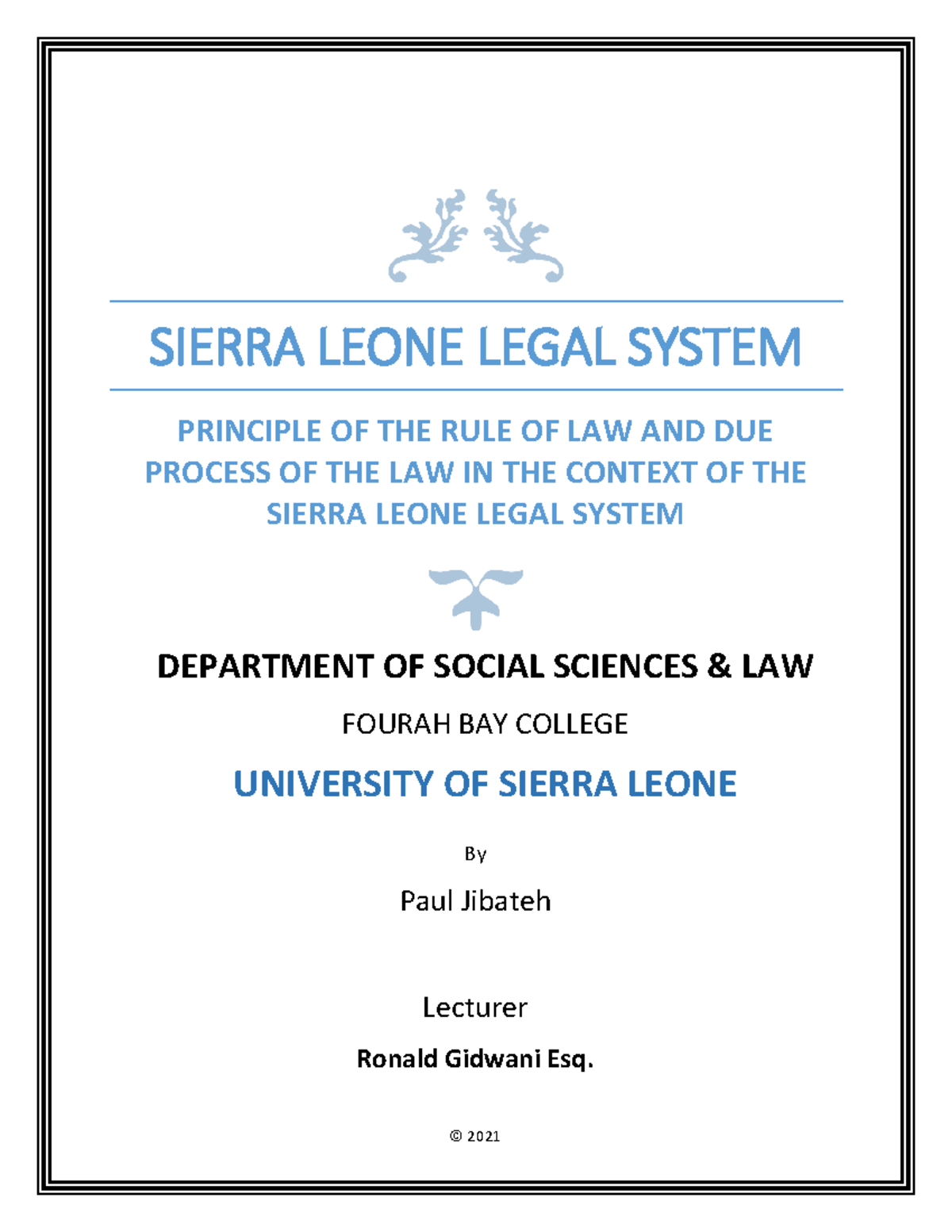 Principles of Rule of Law & Due Process in SL Legal System (SLAW 101 ...