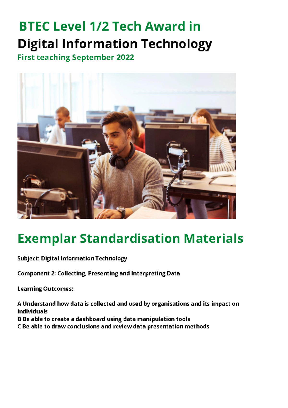 BTEC Level 2 Tech Award in Digital Information Technology: C2 Exemplar ...