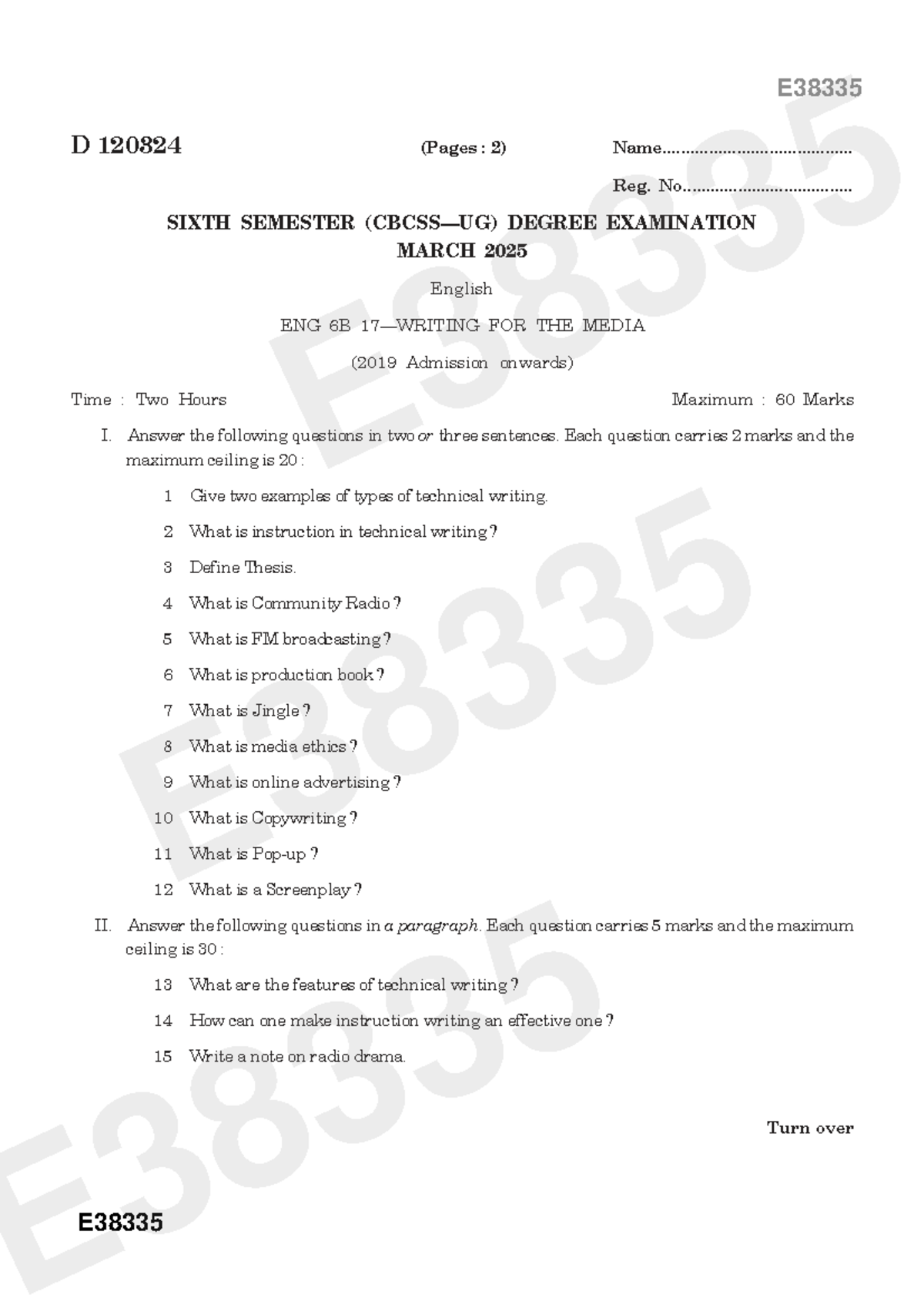 ENG 6B E38335 Sixth Sem Exam Notes for Media Writing - Studocu