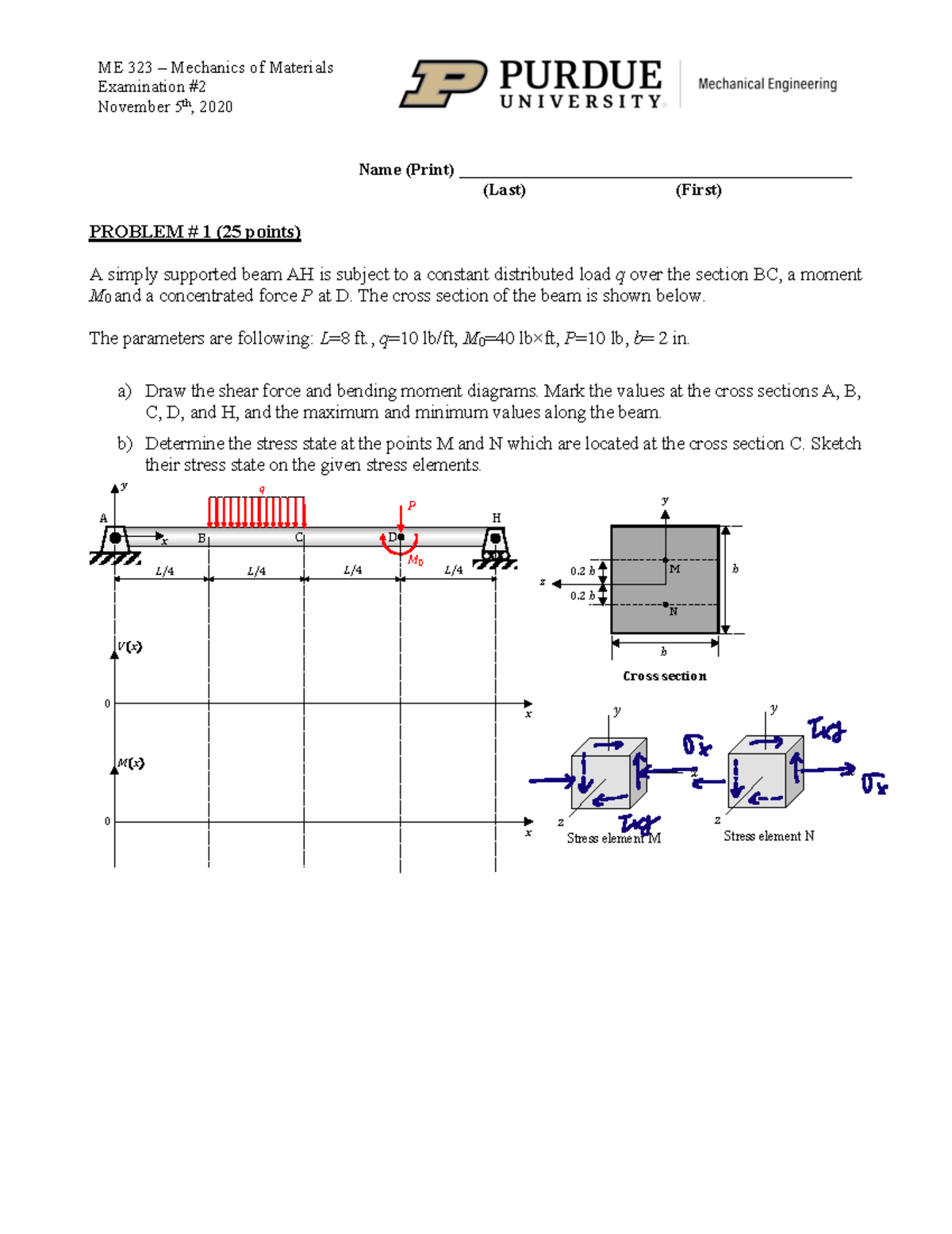 ME 323 Mechanics of Materials Practice Exam 2 Solutions - Studocu