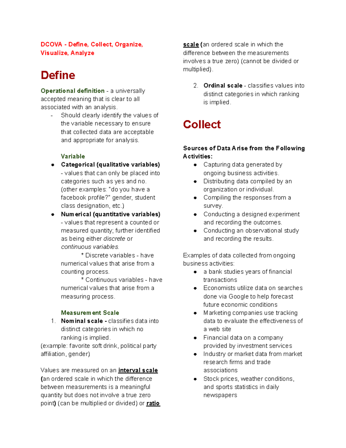 Chapter 1: Defining and Collecting Data in DCOVA Method - Studocu