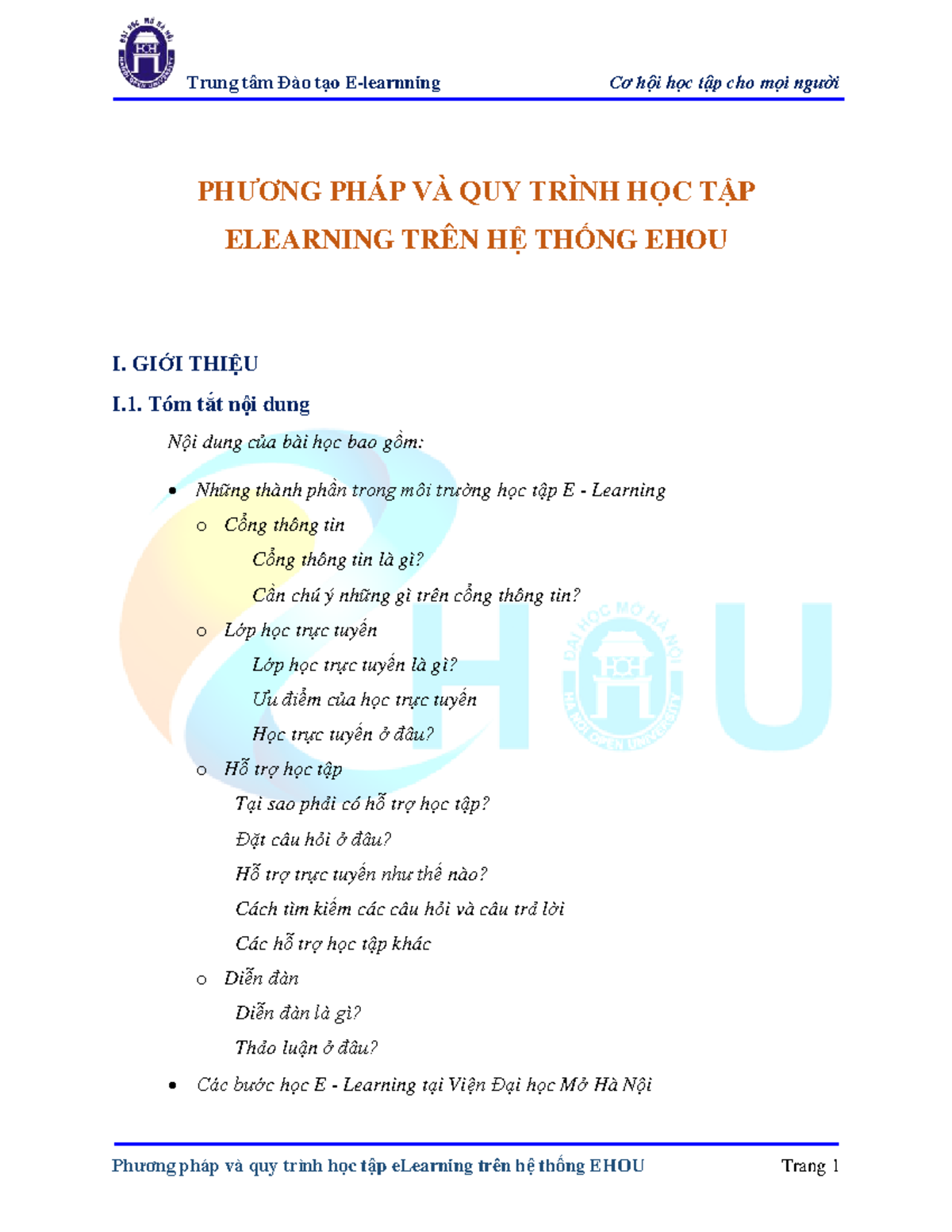 Bài 3: Phương Pháp và Quy Trình Học Tập eLearning trên Hệ Thống EHOU ...