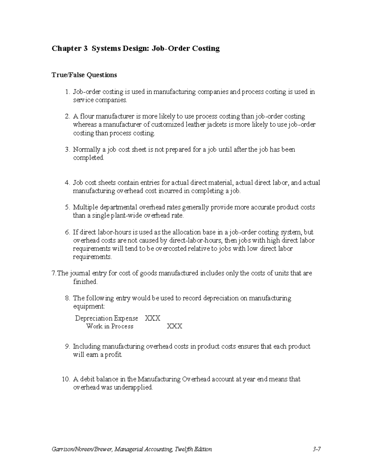 Chapter 3: Systems Design Costing Questions - Managerial Accounting ...