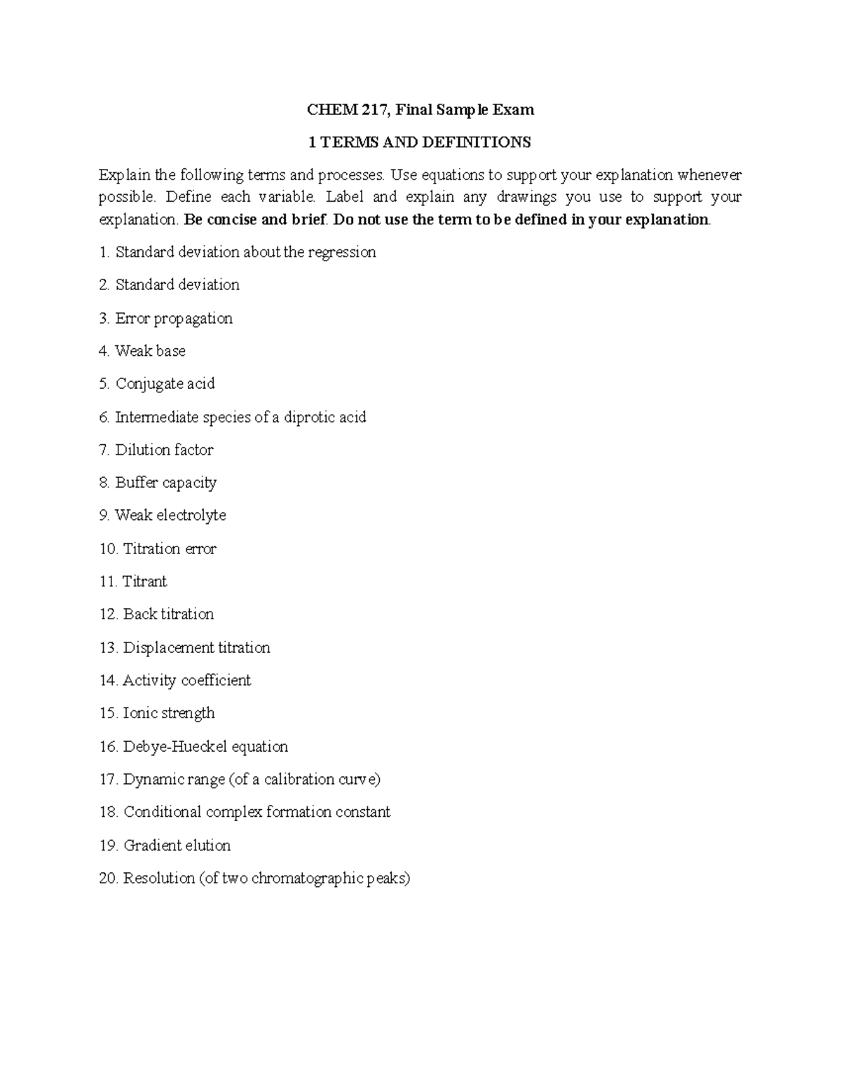 CHEM 217, Final Exam Sample: Key Terms & Concepts Explained - Studocu