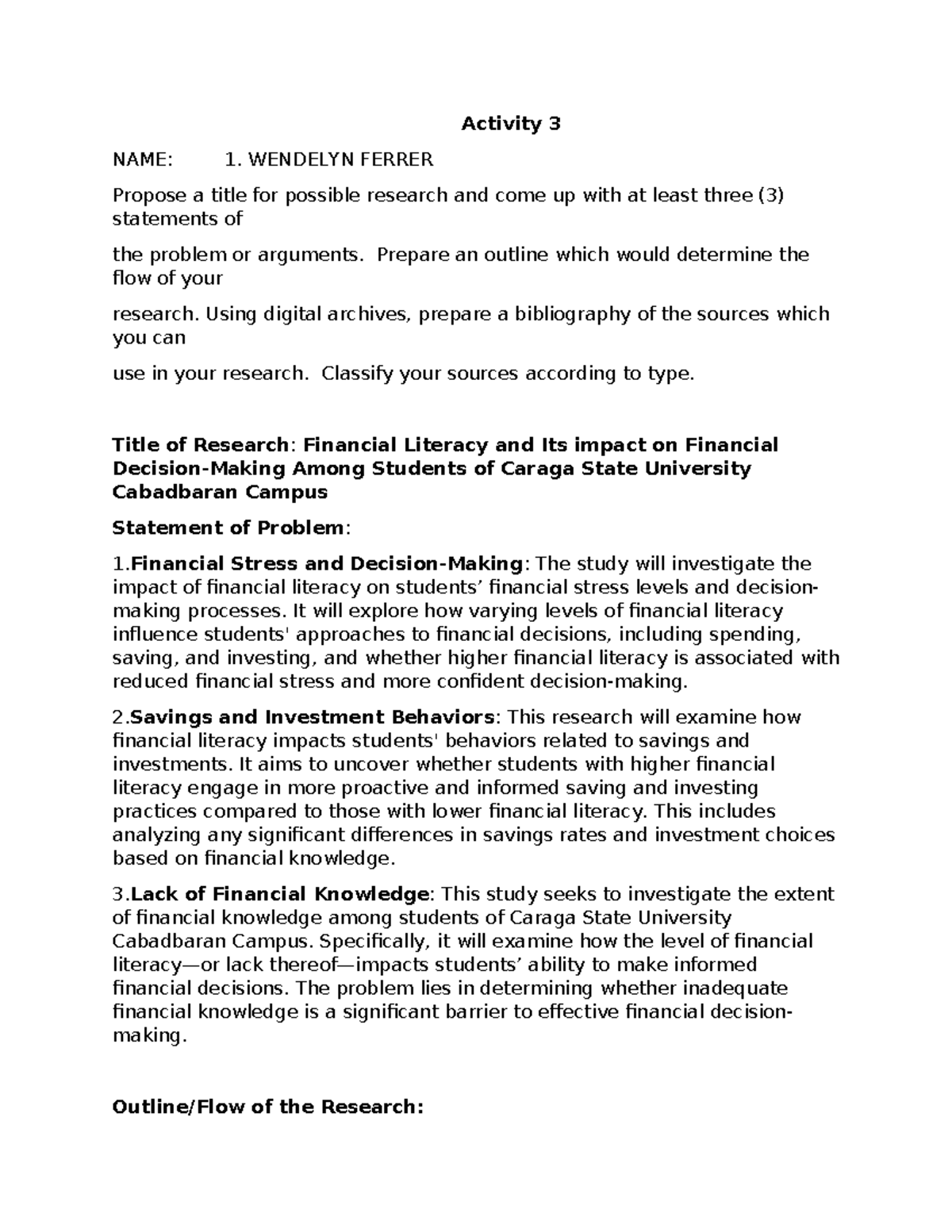 Research Proposal: Financial Literacy's Impact on Decision-Making (ACT ...