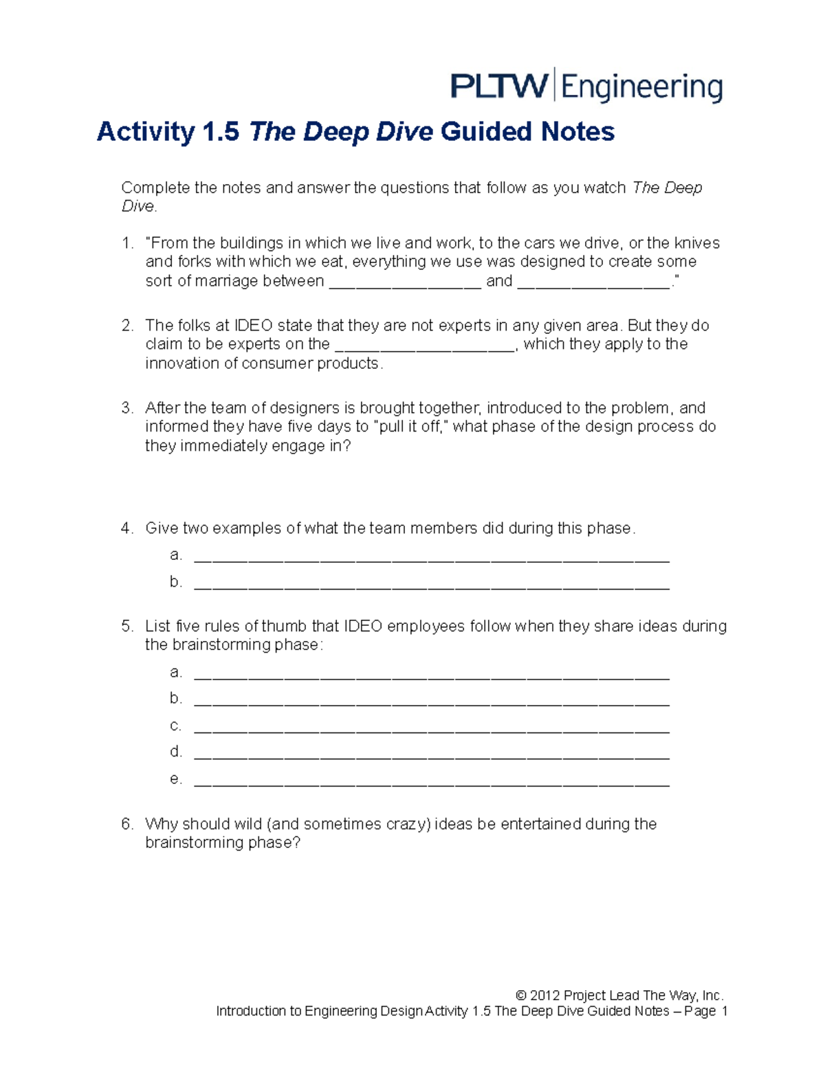 ENGR 101: Activity 1.5 - The Deep Dive Guided Notes - Studocu