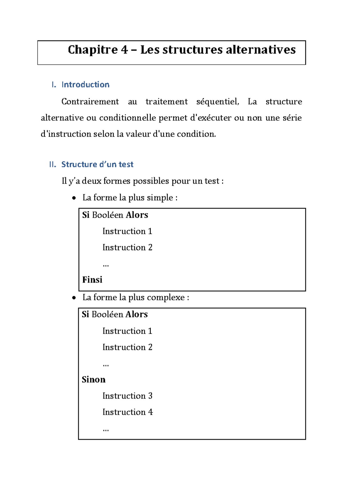 04 – Chapitre 4 : Structures Alternatives et Exemples d'Algorithmes ...