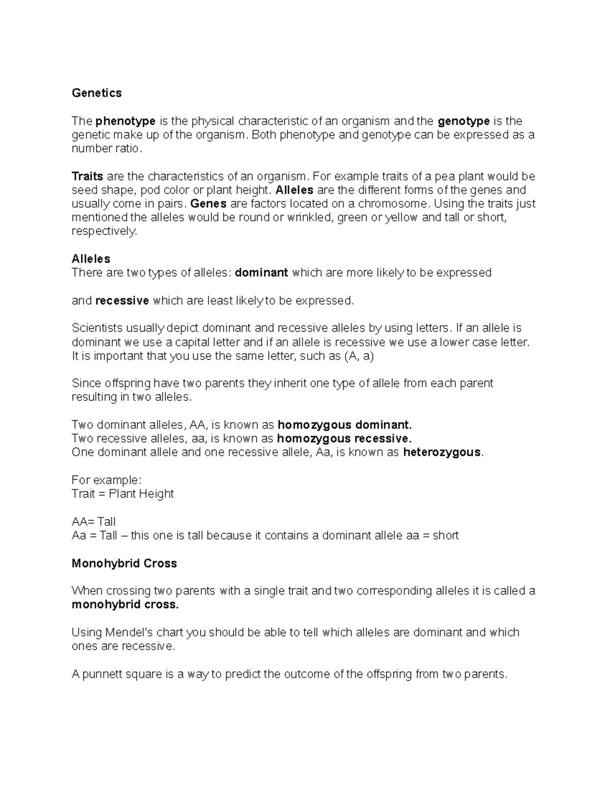 Genetics Course Notes: Understanding Phenotypes and Genotypes - Studocu