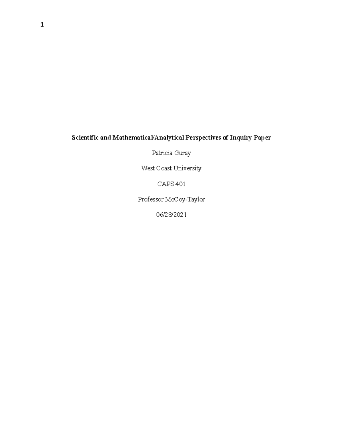 Scientific and Mathematical/Analytical Perspectives of Inquiry Paper ...