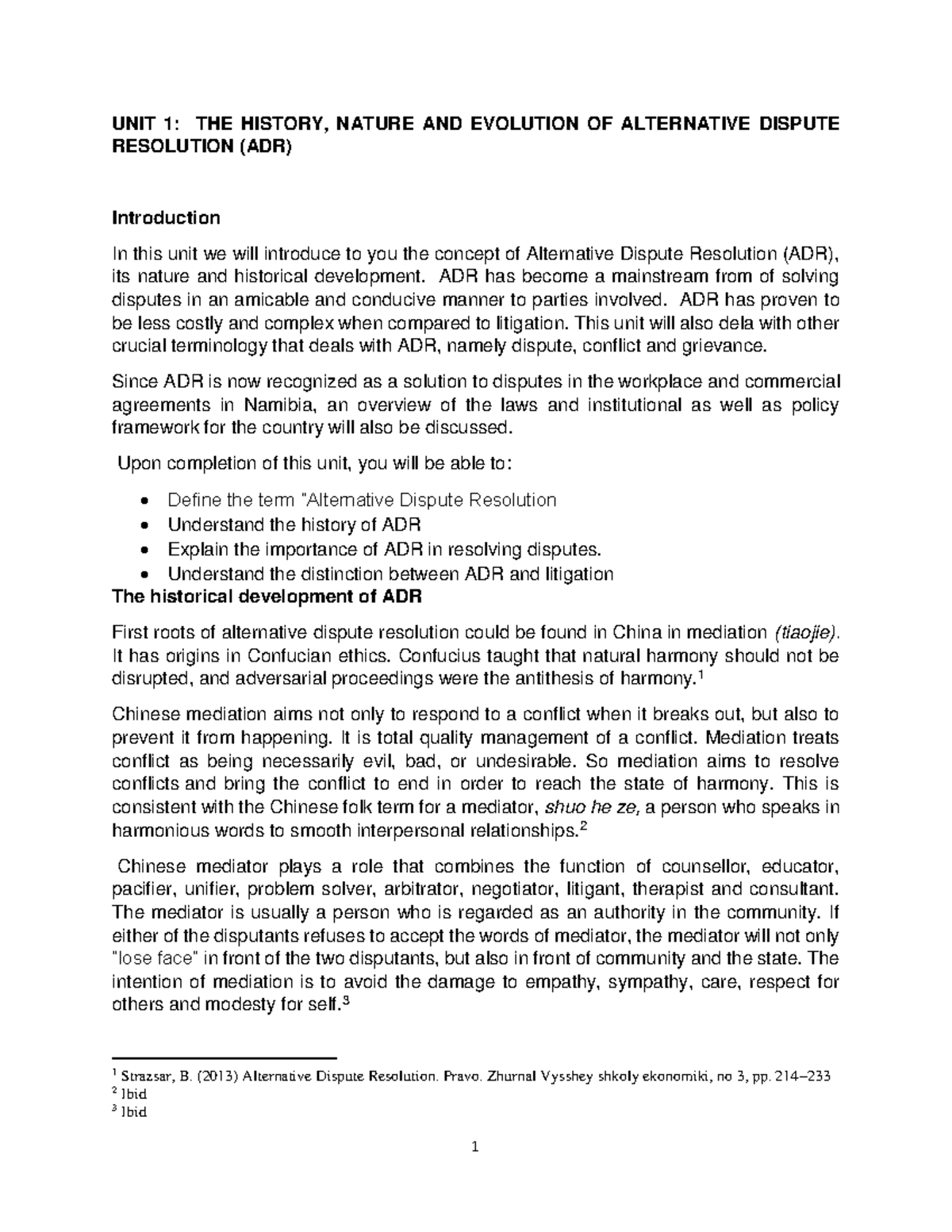 "UNIT 1-5 Alternative Dispute Resolution (ADR) Key Notes" - Document Preview