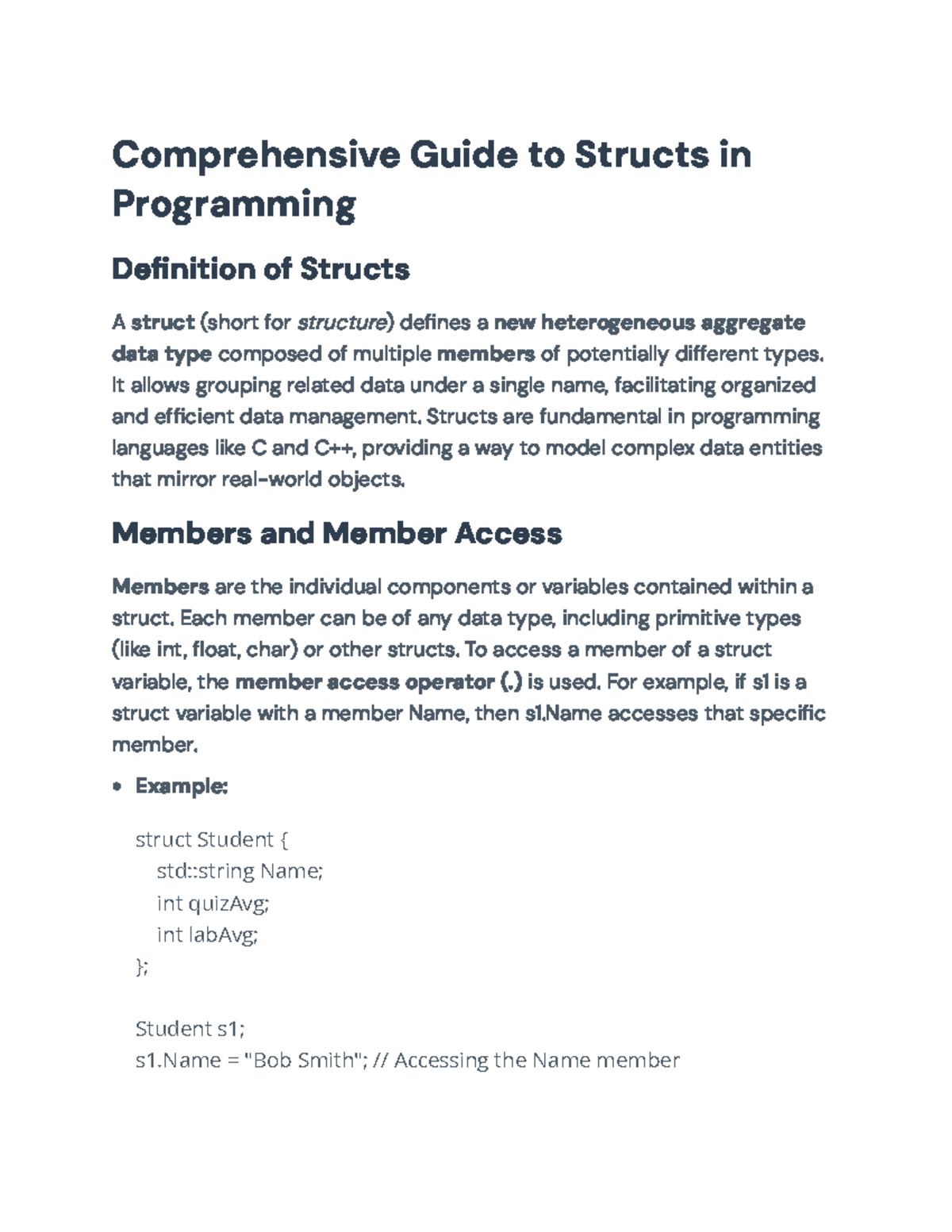 Comprehensive Guide to Structs in C/C++: Definitions & Operations - Studocu