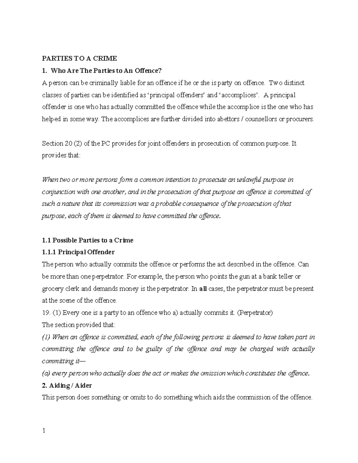 Parties to a Crime: Understanding Criminal Liability in Class-1 - Studocu