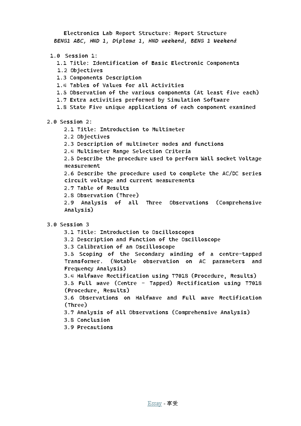 Electronics Lab Report Structure BENG1: Basic Components & Measurements ...