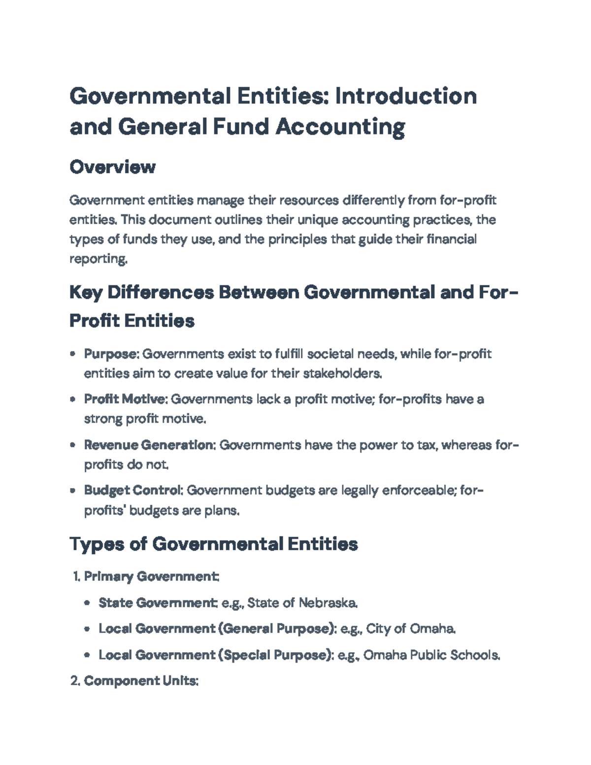Governmental Entities: Unique Accounting Practices and Principles ...