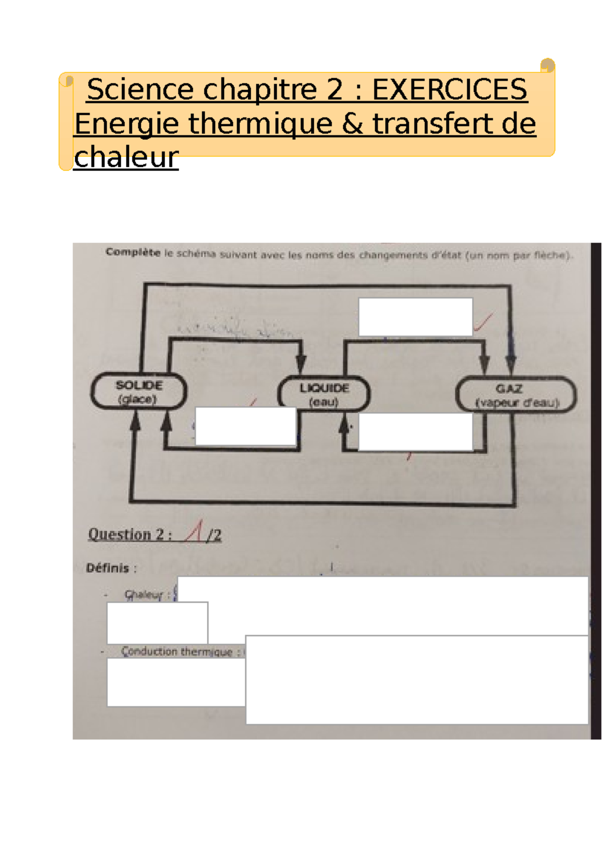 Science chapitre 2 energie thermique- exercices - Science chapitre 2 ...