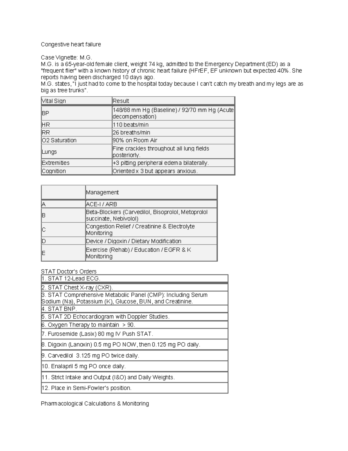 Congestive Heart Failure Case Study: M.G. - Emergency Management ...