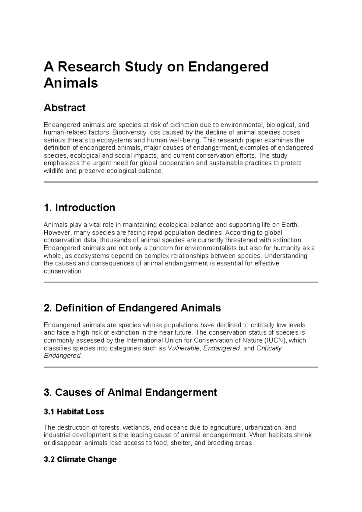 Endangered Animals: Causes, Impacts, and Conservation Efforts - Studocu
