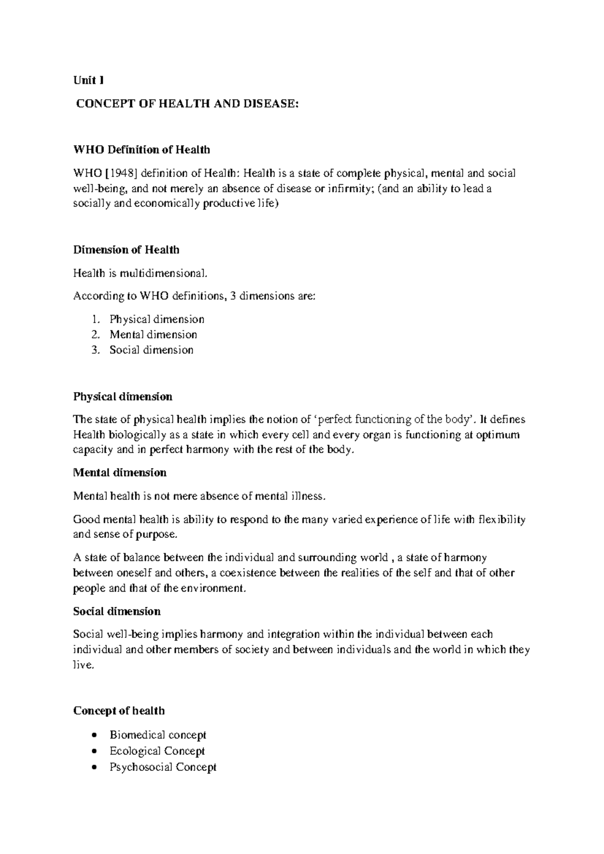 WHO Definition of Health: Concepts & Disease Prevention Summary - Studocu