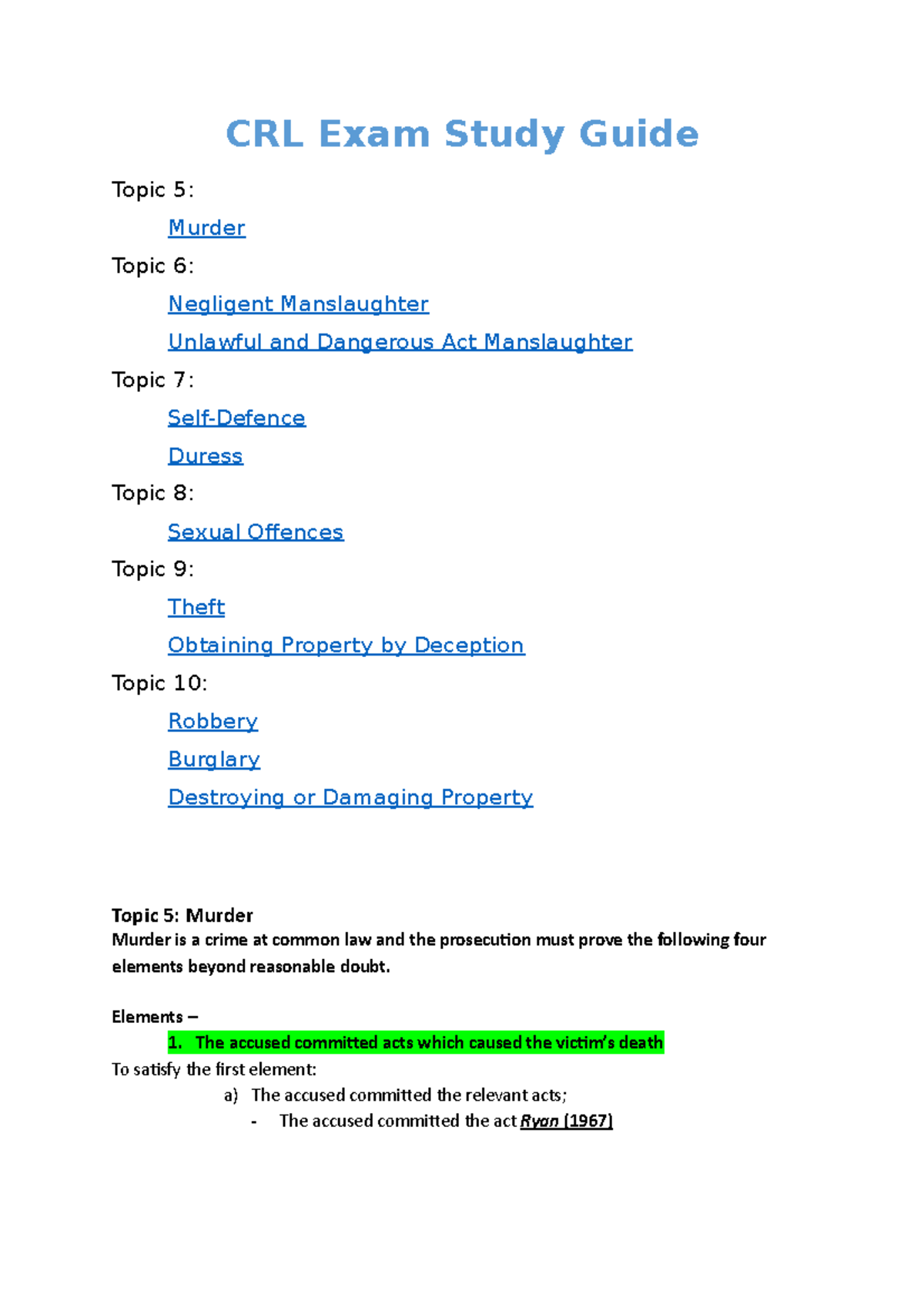CRL Final Exam Study Guide: Key Topics in Criminal Law - Studocu