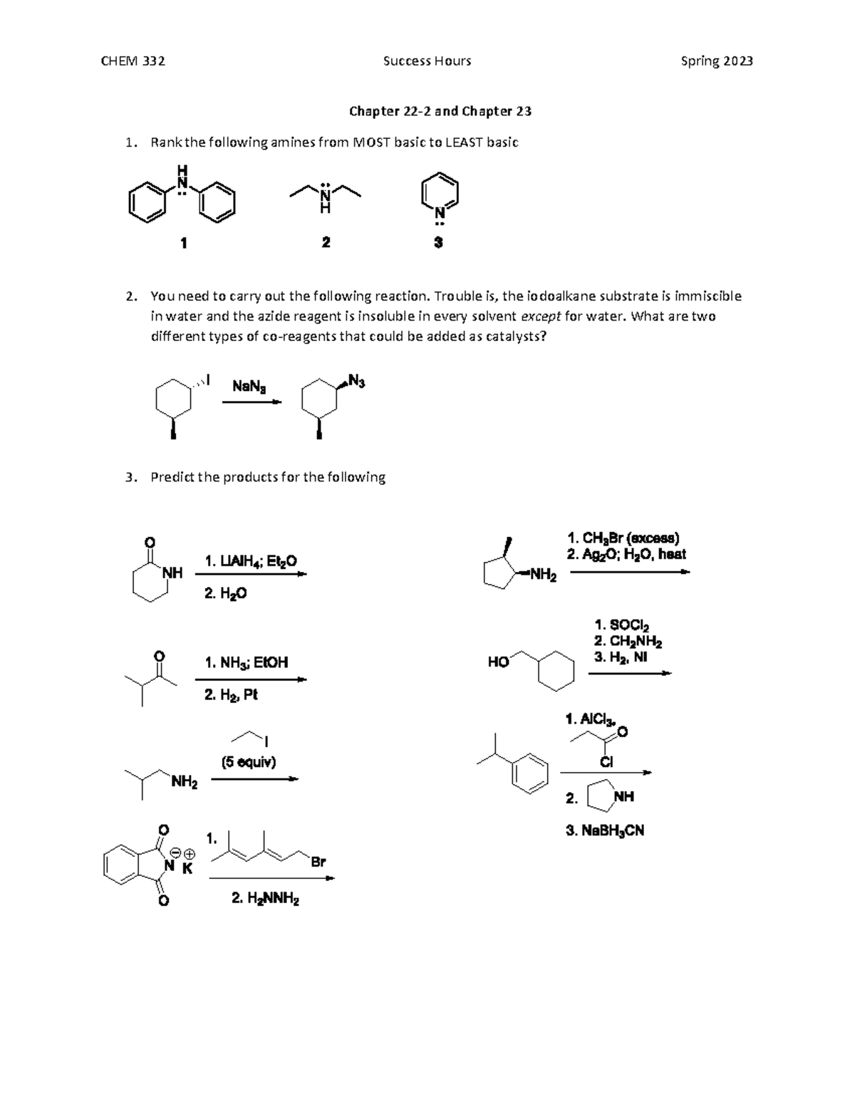 CHEM 332 Spring 2023 Chapter 22-23 Notes on Amines and Reactions - Studocu