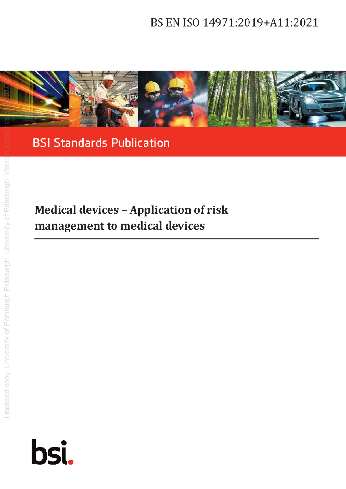 BS EN ISO 14971:2019 Risk Management for Medical Devices - Studocu