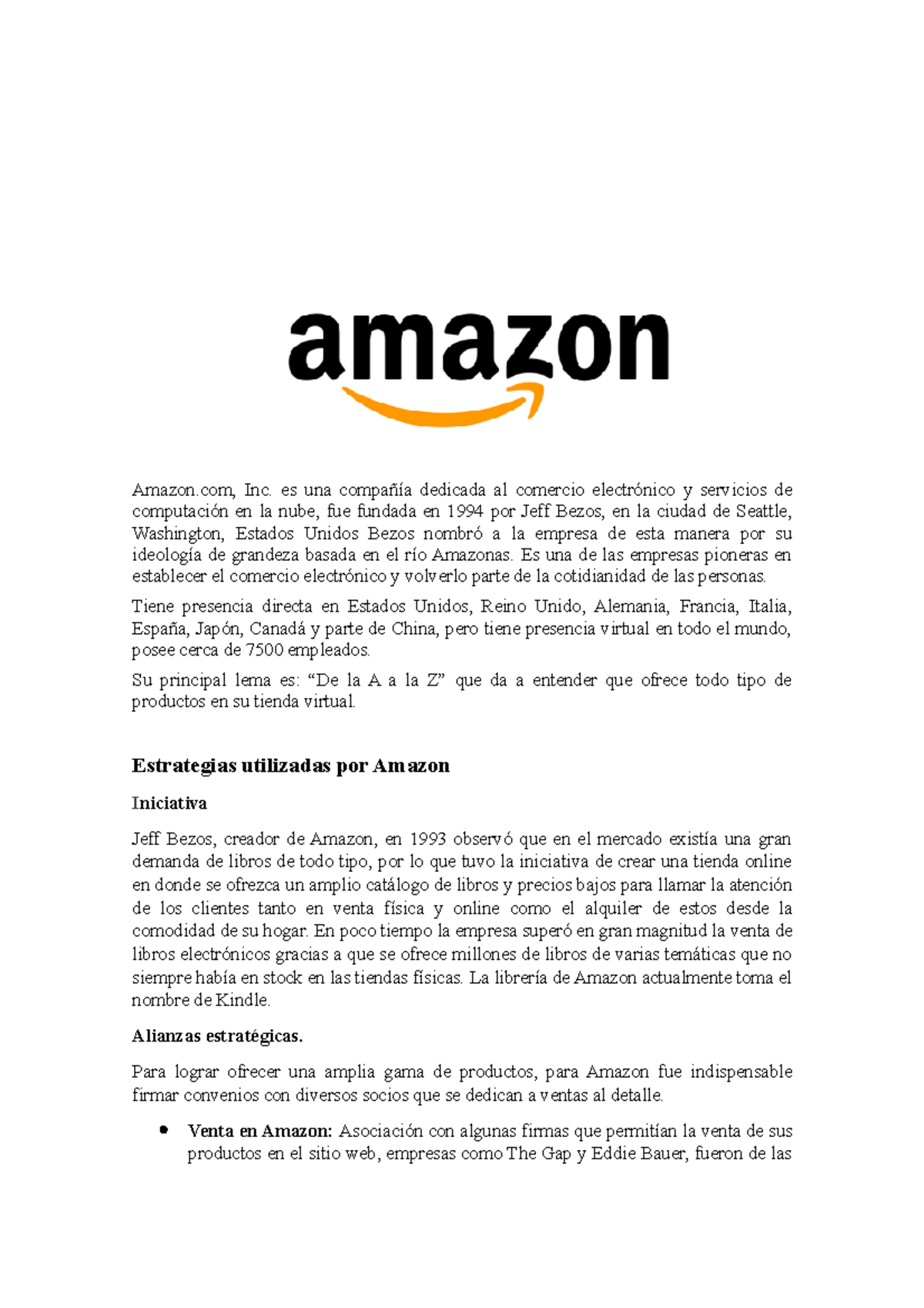 Caso Amazon: Análisis Estratégico y Modelo de Negocio - Studocu