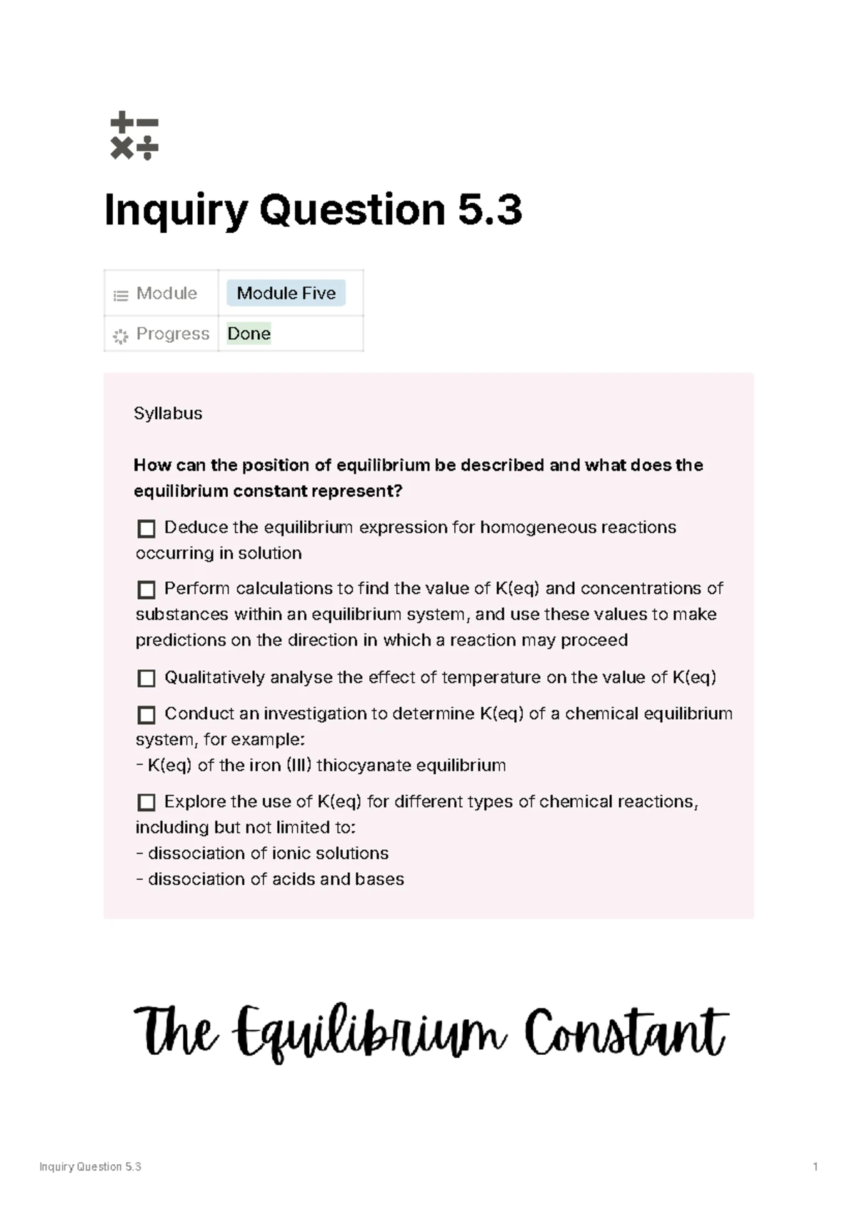 Module 5 Inquiry Question 1: Analyzing Chemical Reactions and ...