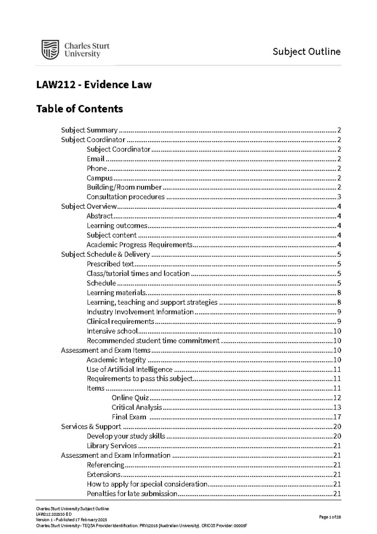 LAW212 Evidence Law - Course outline - Subject Outline LAW212 ...
