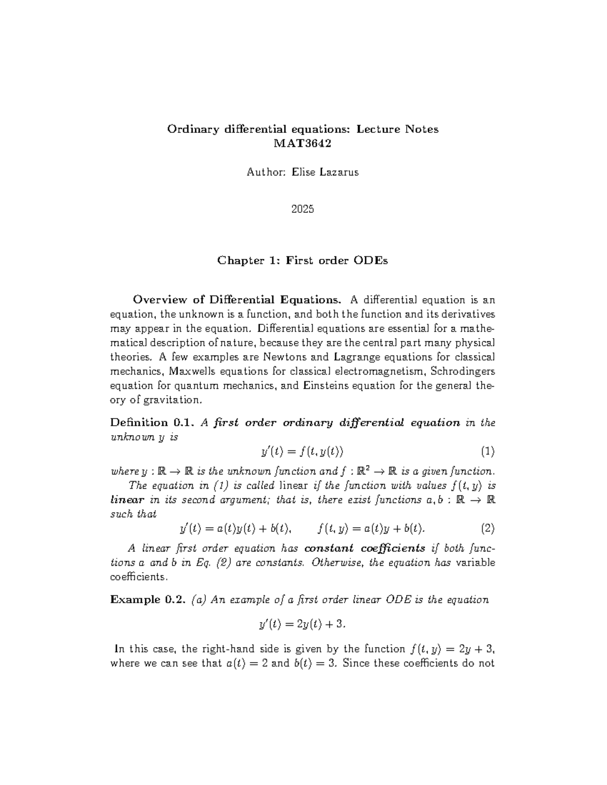 Ordinary Differential Equations: Lecture Notes MAT3642 - Studocu