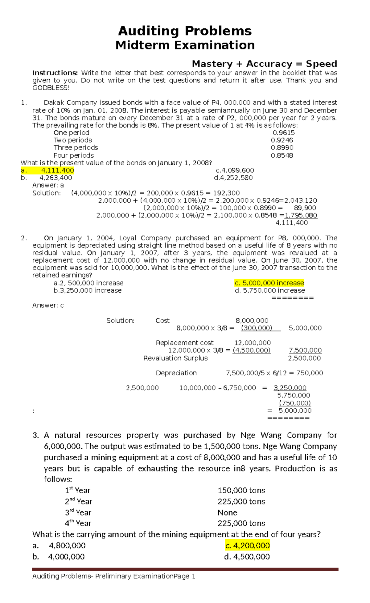 Auditing Problems Midterm Exam Review (Course Code: 25745130) - Studocu