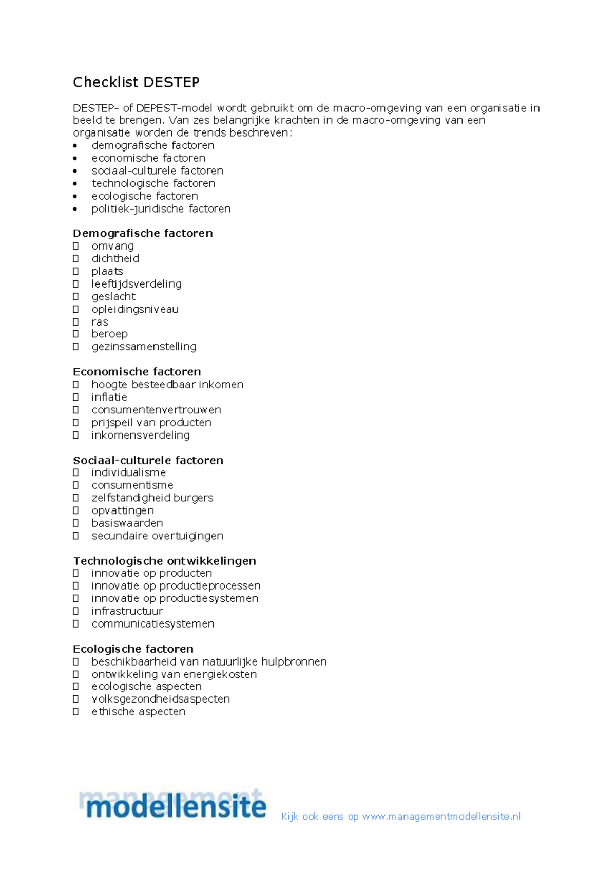 Checklist DESTEP-methode: Analyzing Macro-Environmental Factors ...