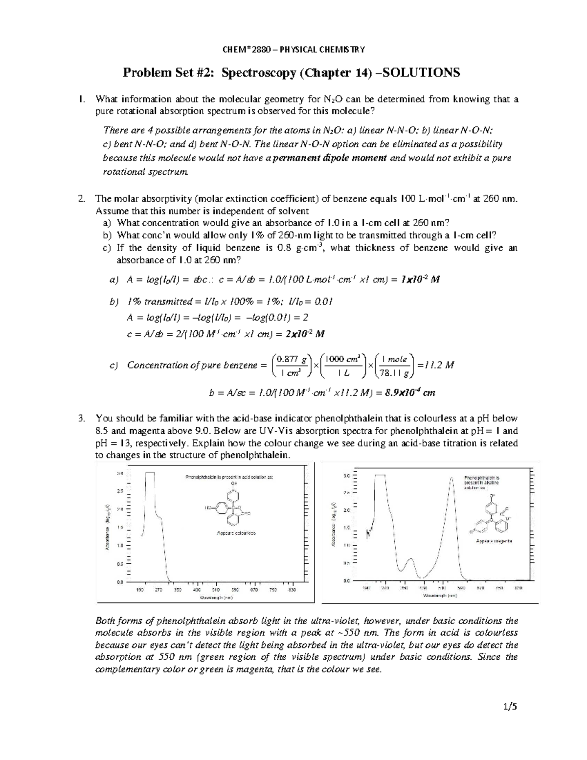 PHYSICAL CHEMISTRY Problem Set 2 Solutions (F24) - Studocu