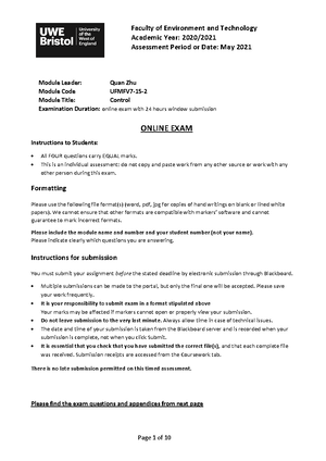 Tutorial Sheet 6 Solutions - UFMEUY-20-3 Control Systems Engineering ...
