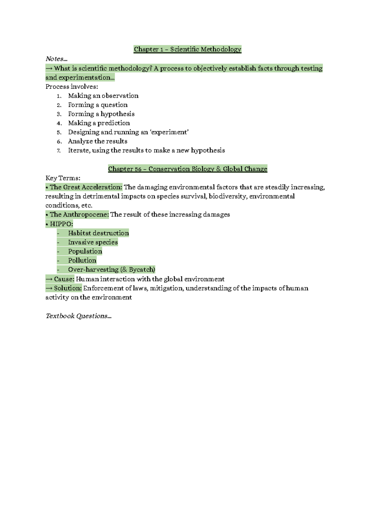 Chapter Notes on Scientific Methodology and Conservation Biology - Studocu