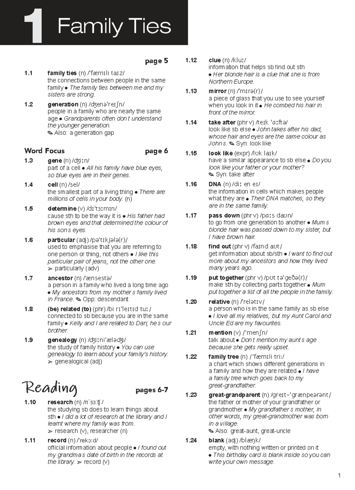 B1 Alphabetical Wordlist: Family Ties Unit 1 Vocabulary Guide - Studocu