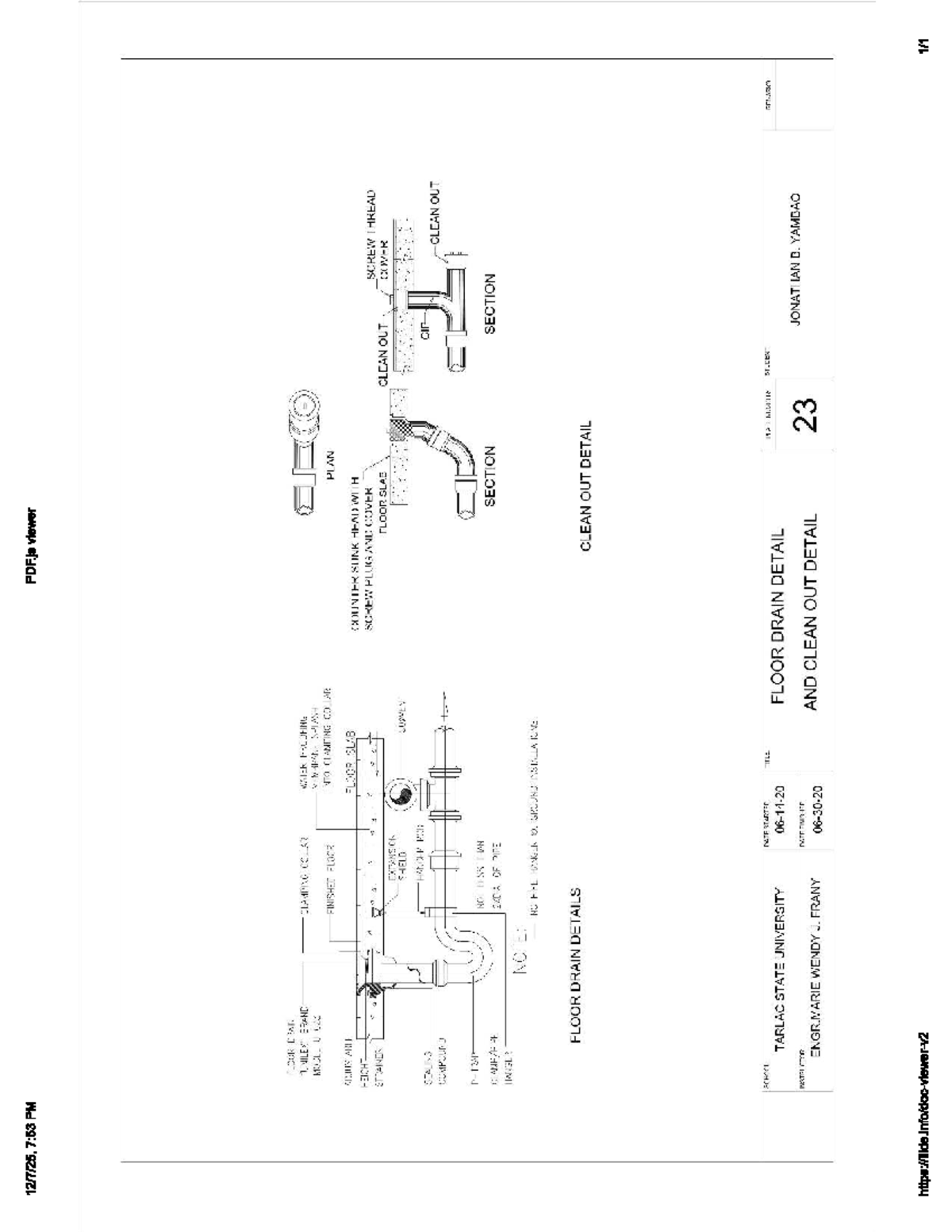ENGR 23: Floor Drain & Cleanout Details for Waterproofing - Studocu