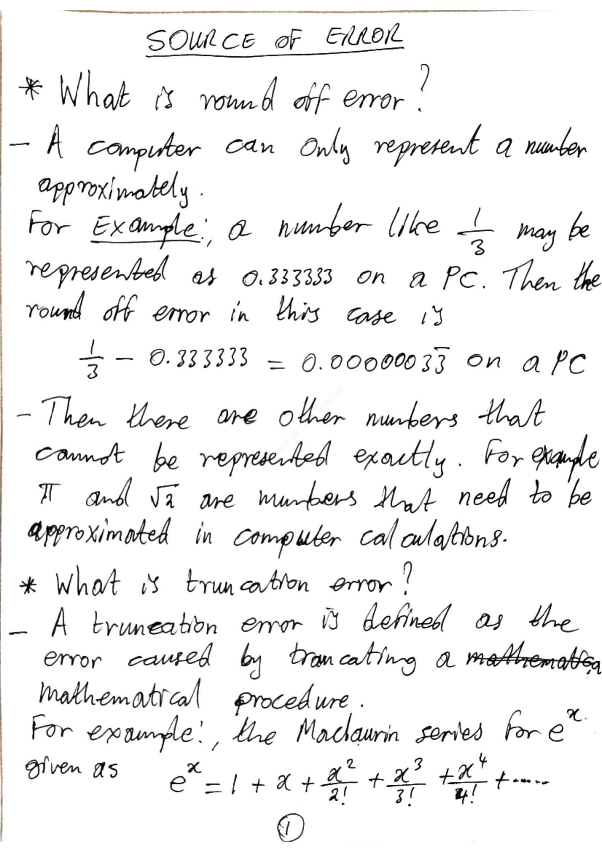 SOURCE OF ERROR: Understanding Round-Off and Truncation Errors - Studocu