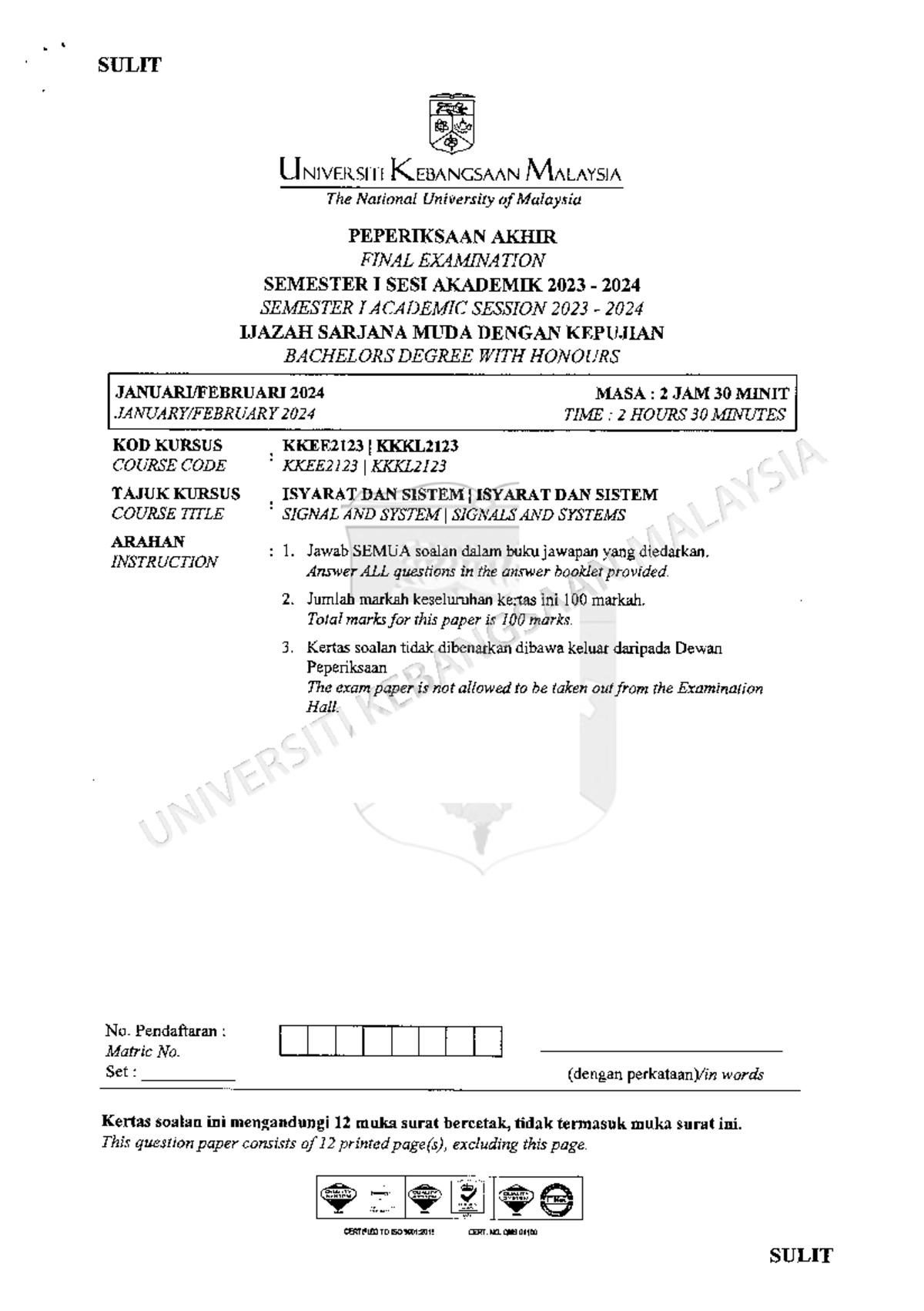 KKEE2123 - Final Examination Notes on Signals and Systems - Studocu