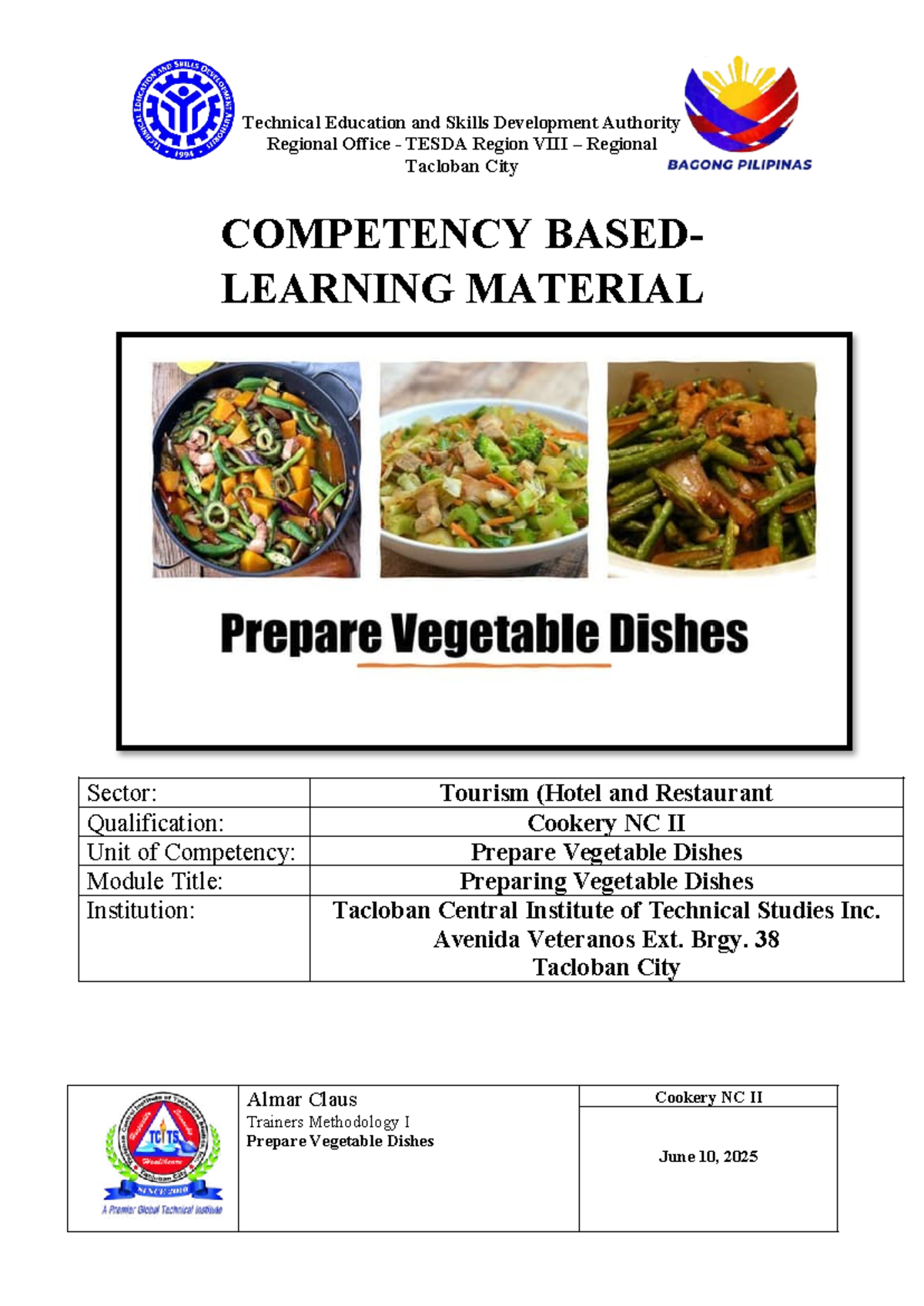 Module on Preparing Vegetable Dishes for Cookery NC II (TESDA) - Studocu