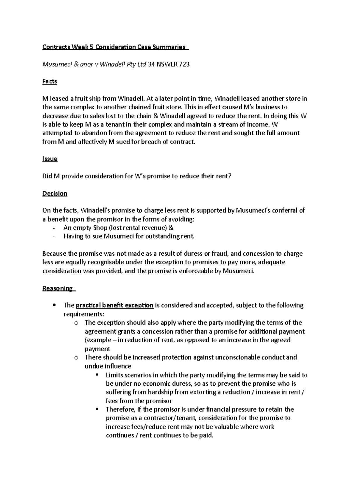 Week 5 Consideration Case Summaries - Contracts Week 5 Consideration ...