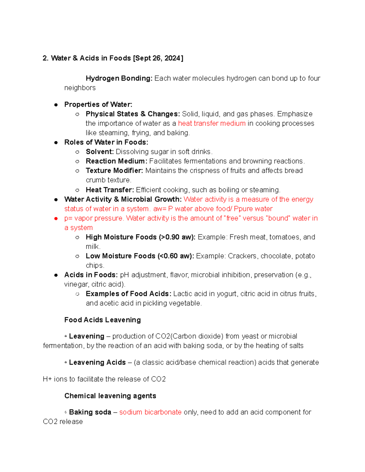FSN 125 midterm study guide - 2. Water & Acids in Foods [Sept 26, 2024 ...