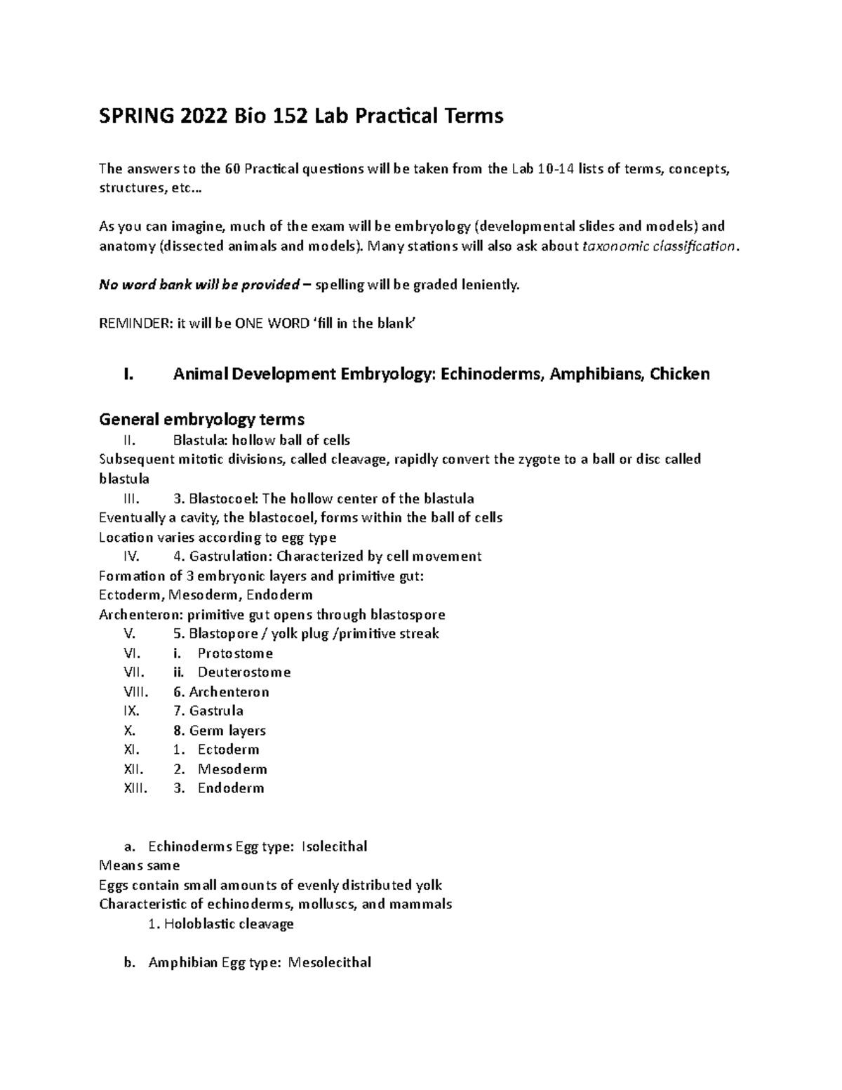 Bio 152 Lab Practical: Key Terms and Concepts for Spring 2022 - Studocu