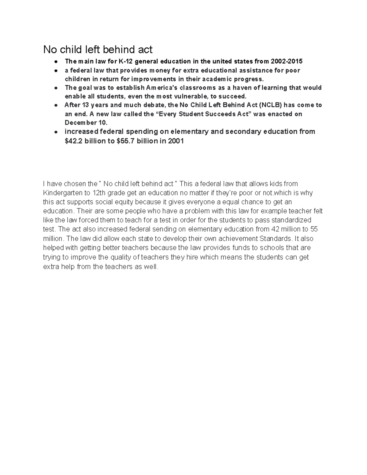 No Child Left Behind Act: Impact and Overview of K-12 Education - Studocu